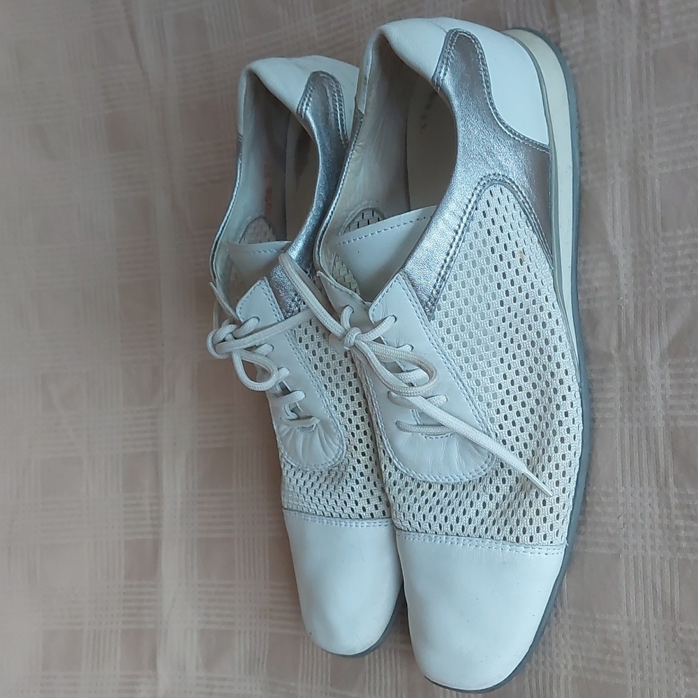 PRADA white mesh with silver leather oxfords, EU 37.5 (7.5-8) RARE